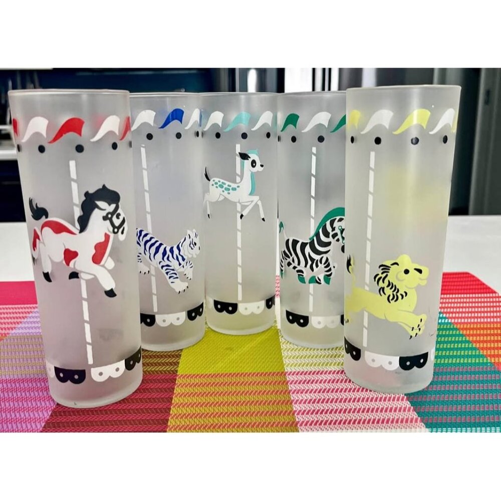 Vintage set of five Libbey Merry-Go-Round Carousel Tumblers - Picture 1 of 7